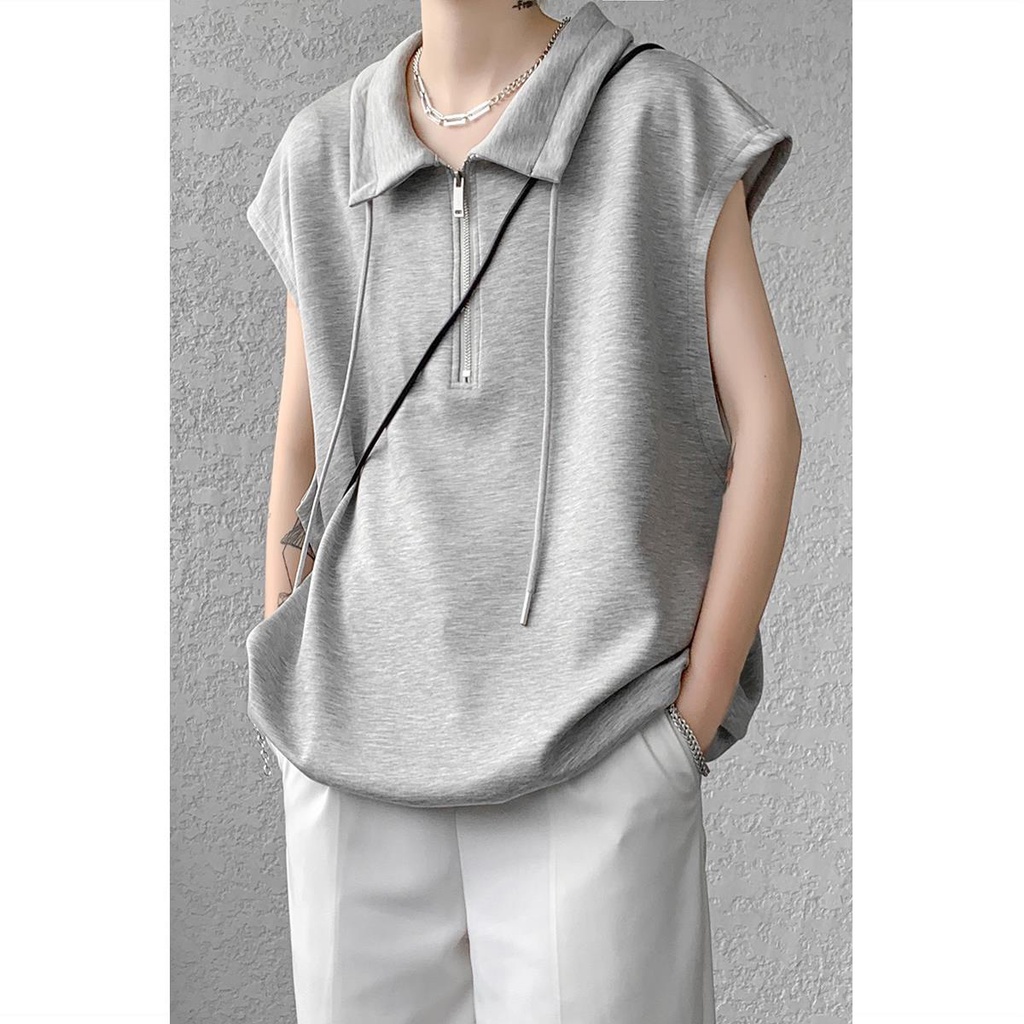 Áo Thun polo Sát Nách Có Khóa Kéo Phong Cách Thể Thao Thời Trang Mùa Hè Cho Nam