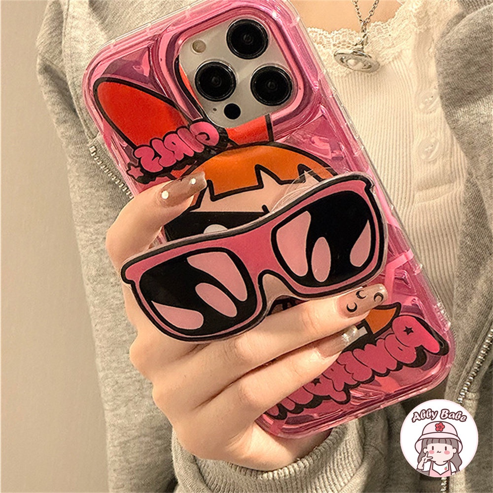Ốp Điện Thoại TPU Dẻo Họa Tiết Powerpuff Girls Kèm Giá Đỡ &amp; Ngăn Đựng Thẻ Cho IPhone 14 Pro Max IPhone 12 11 Pro Max X XS XR 7Plus