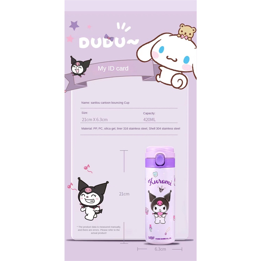 SANRIO Bình Nước Giữ Nhiệt Bằng Thép Không Gỉ 316 In Hình Kuromi Hello Kitty / Cinnamoroll Cho Học Sinh Tiểu Học