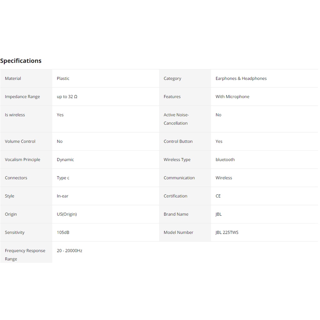 Tai Nghe Bluetooth Không Dây T225 TWS JBL TUNE 225 Chống Thấm Nước