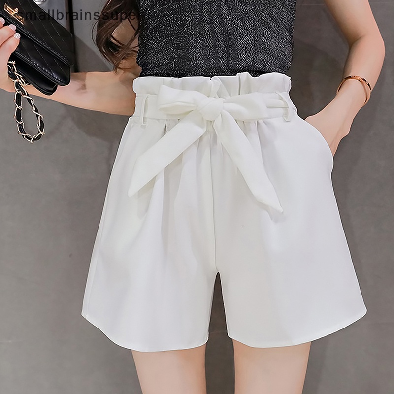 Quần ngắn ống rộng Lưng Cao Màu Trơn Cột Dây Phối Nơ Thời Trang Mùa Hè Xinh Xắn Cho Nữ