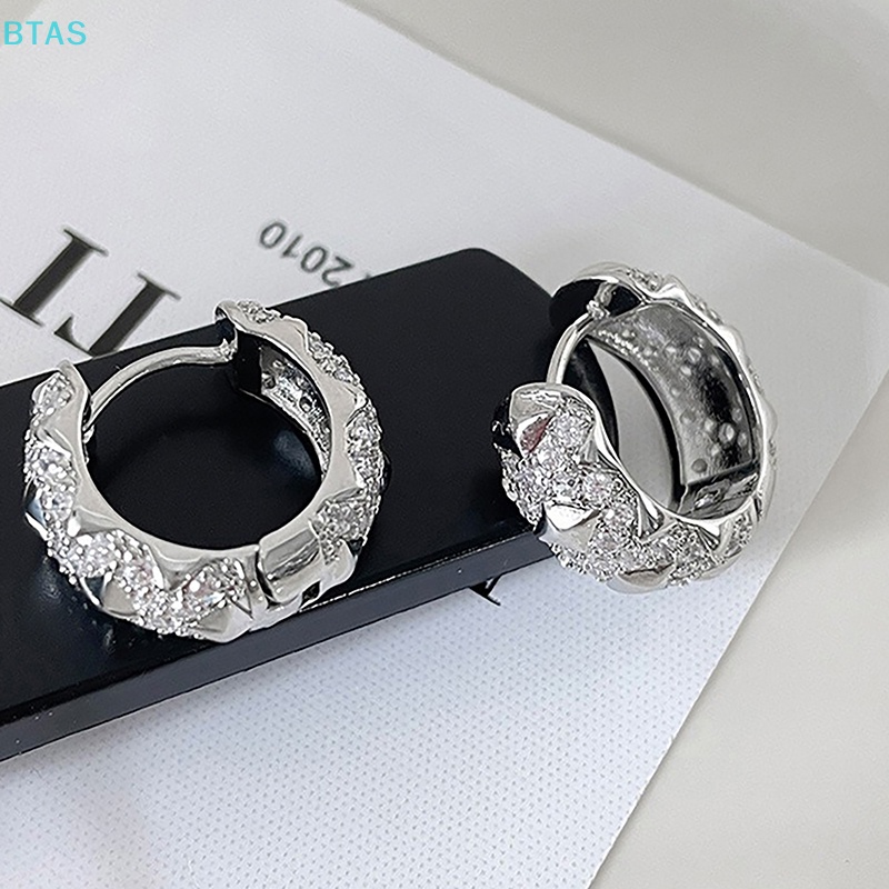 1 Đôi Bông Tai Tròn Đính Đá Zircon Lấp Lánh Thời Trang Cho Nữ