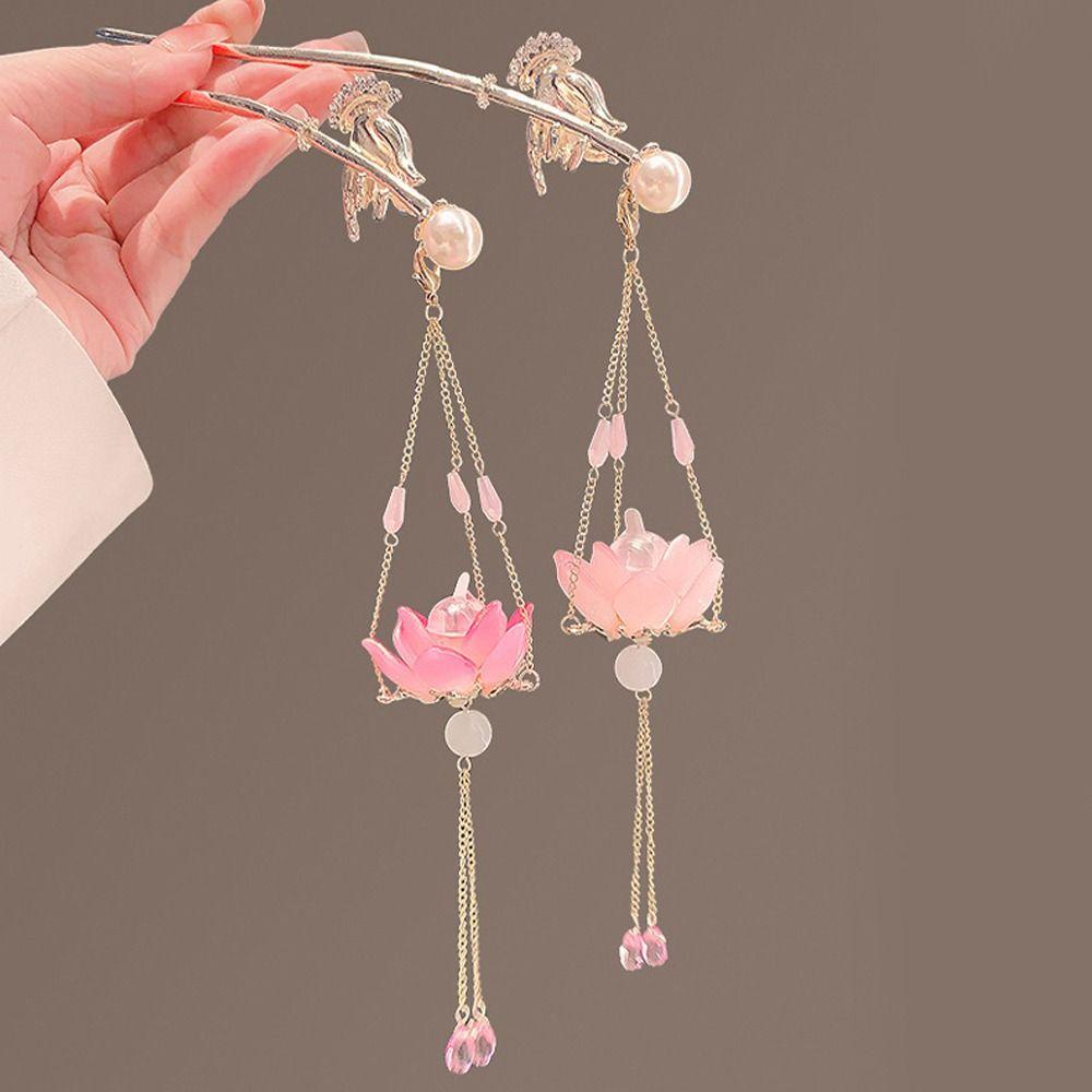 DYRUIDOJ Trâm Cài Tóc Hình Hoa Sen Có Đèn LED Phát Sáng Phong Cách Trung Hoa Ngọt Ngào Dành Cho Trẻ Em