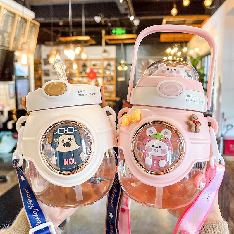 Bình Nước 1.1L Dung Tích Lớn Bằng Nhựa Họa Tiết Hoạt Hình Dễ Thương Cho Bé