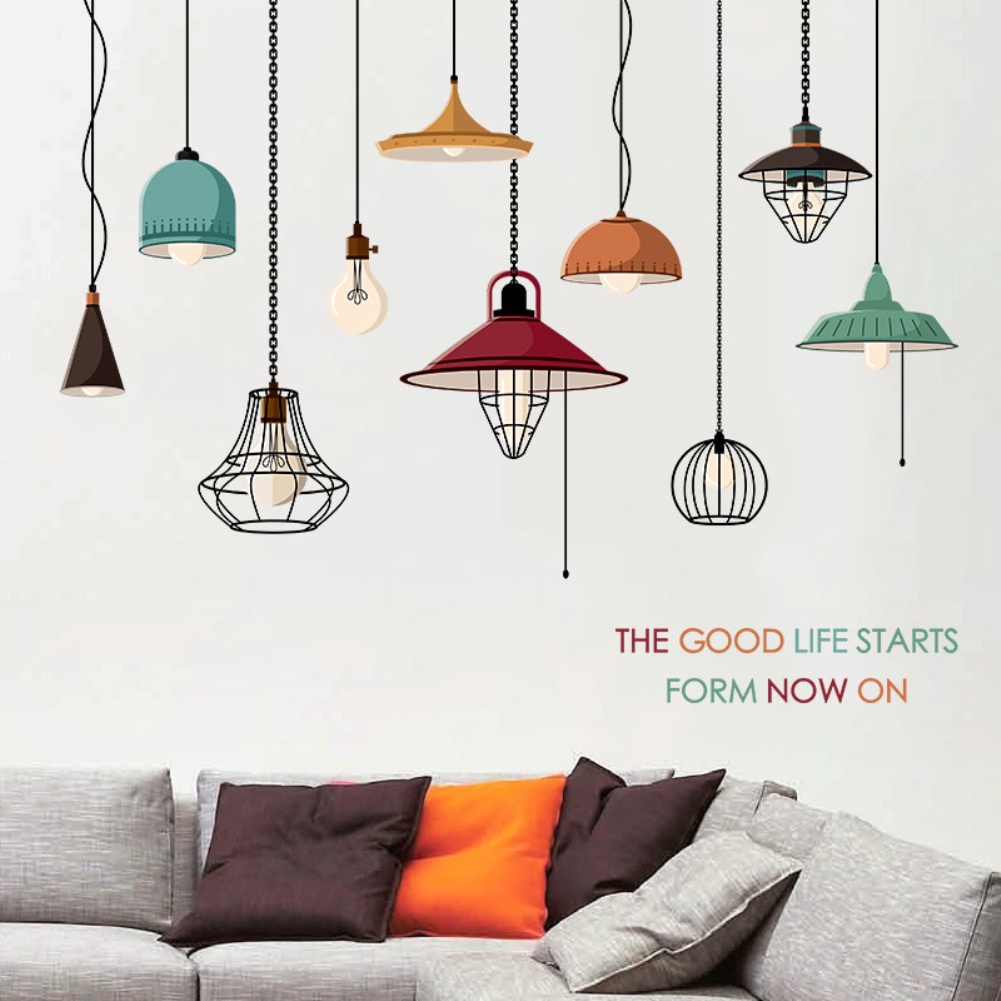 Set 2 Miếng Dán Tường Trang Trí Hình Đèn Trần Nhiều Màu Sắc Dành Cho Phòng Trẻ Em