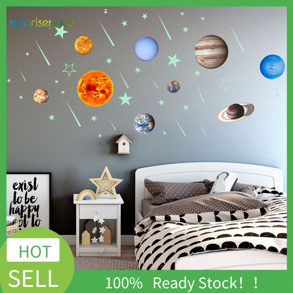 (Bất Ngờ) Hình Dán Tường Ngôi Sao Băng Dạ Quang Chín Hành Tinh Trong Bóng Tối Trang Trí Phòng Trẻ Em