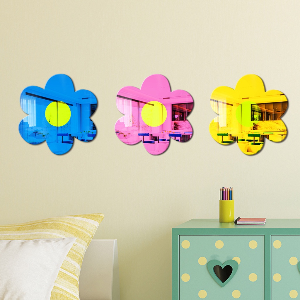 1 Bộ Gương Dán Tường Trang Trí Hình Hoa Bắt Mắt Tháo Được