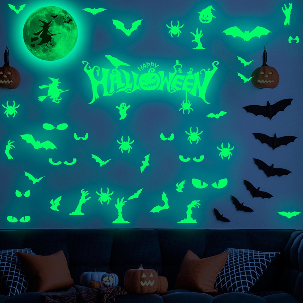 Set 4 Miếng Dán Tường PVC Phát Quang Tự Dính Trang Trí Halloween