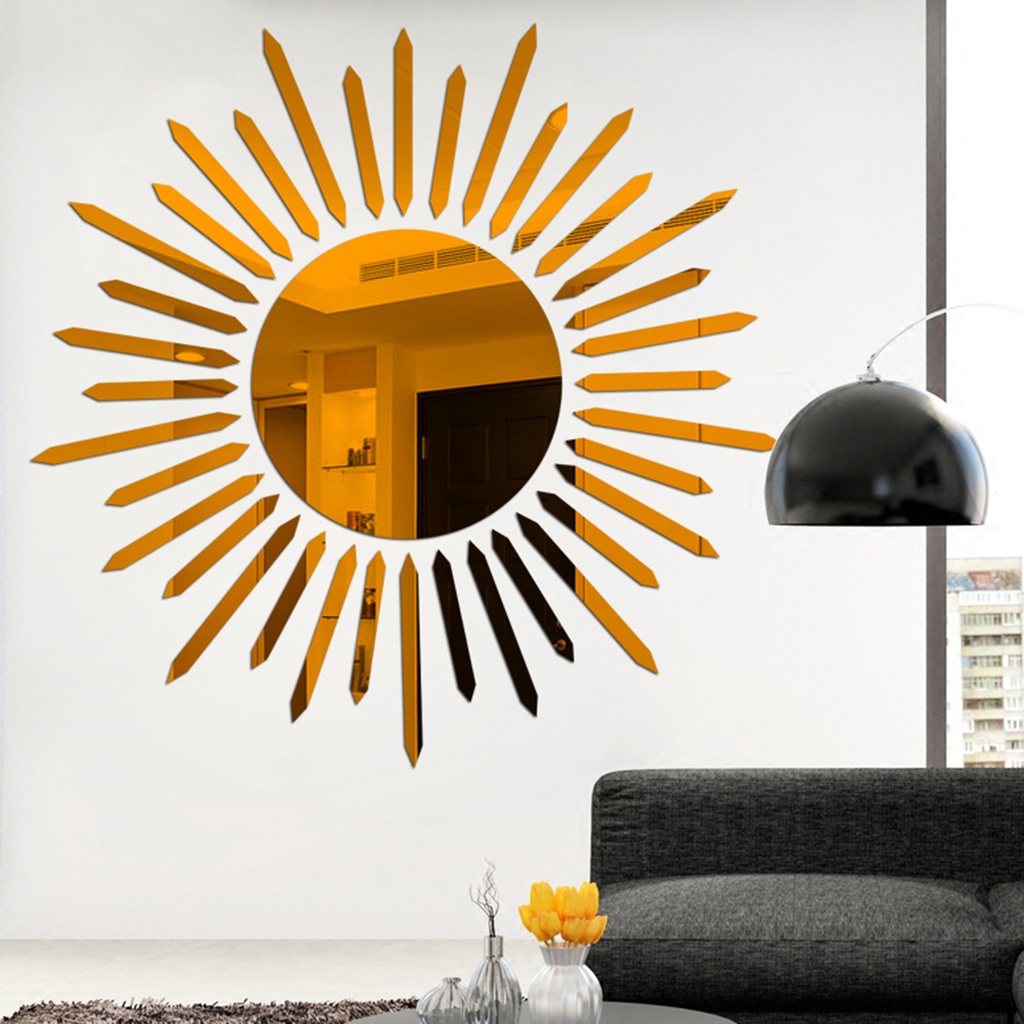 Gương Dán Tường Bằng Nhựa Rộng Họa Tiết Hoa Hướng Dương 3D Tinh Tế Trang Trí Nhà Cửa