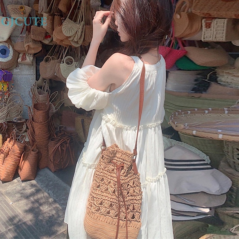 Đầm Trễ Vai Dáng Rộng Cột Dây Thời Trang Mùa Hè Dễ Thương Cho Bạn Gái