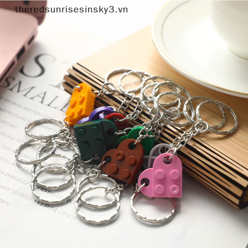 Set 2 Móc Khóa Hình Viên Gạch Trái Tim Thời Trang Làm Quà Sinh Nhật