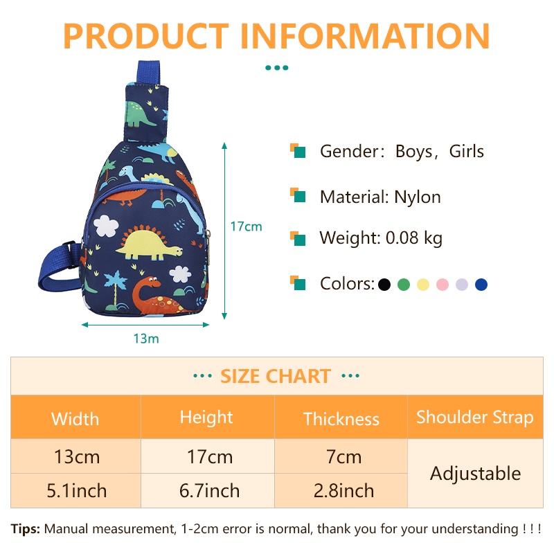 Túi Đeo Chéo Ngực Mini Bằng Nylon Chống Nước Hình Khủng Long Dễ Thương Cho Bé Trai Và Bé Gái
