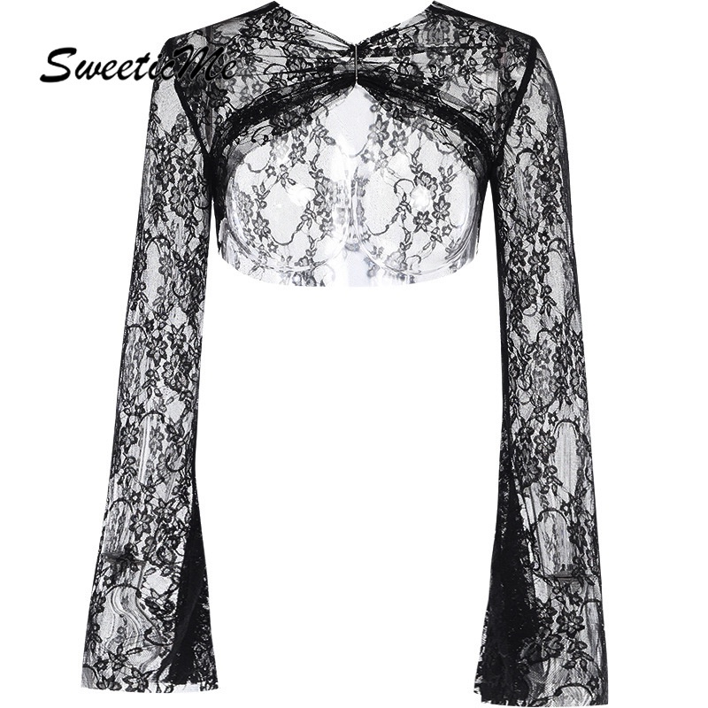 Áo Thun Tay Dài Dáng Ôm Màu Trơn Phối Ren Lưới Thời Trang 2023 Quyến Rũ Cho Nữ