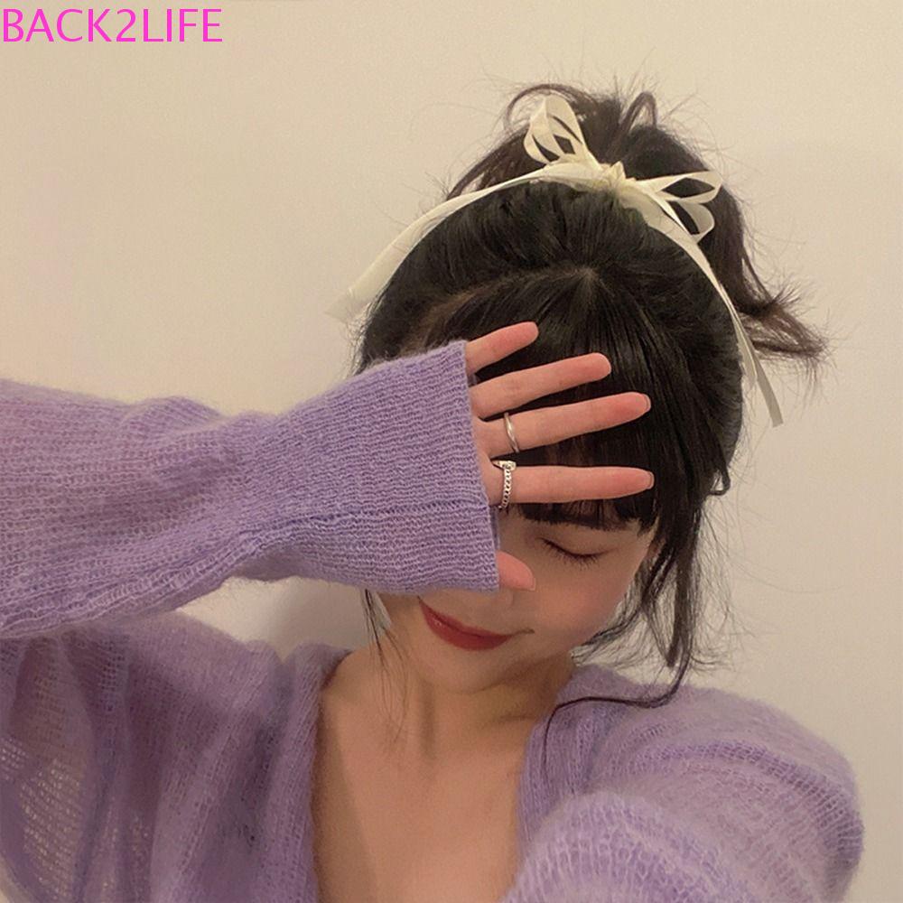 BACK2LIFE Dây Cột Tóc Cao Su Lụa Satin Thắt Nơ Phong Cách Hàn Quốc Mới Cho Nữ
