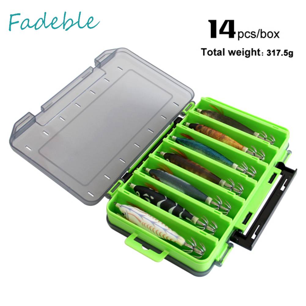 Bộ 14 Mồi Câu Cá Giả Hình Bạch Tuộc Dạ Quang Cứng Kèm Hộp Đựng