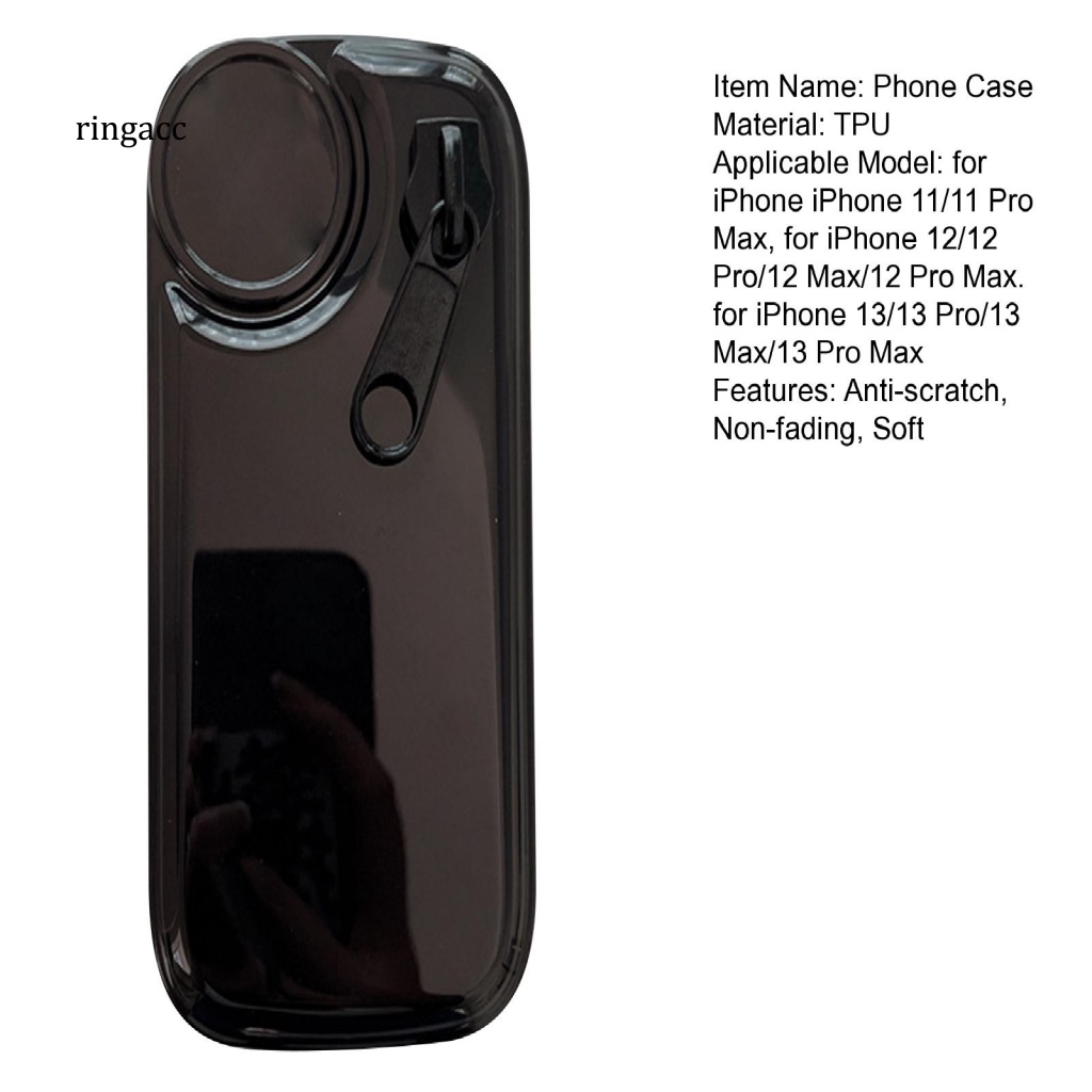 Ốp Điện Thoại Màu Đen Trơn Có Khóa Kéo Họa Tiết 3D Chống Trầy Xước Bảo Vệ Cho iPhone 11 12 13