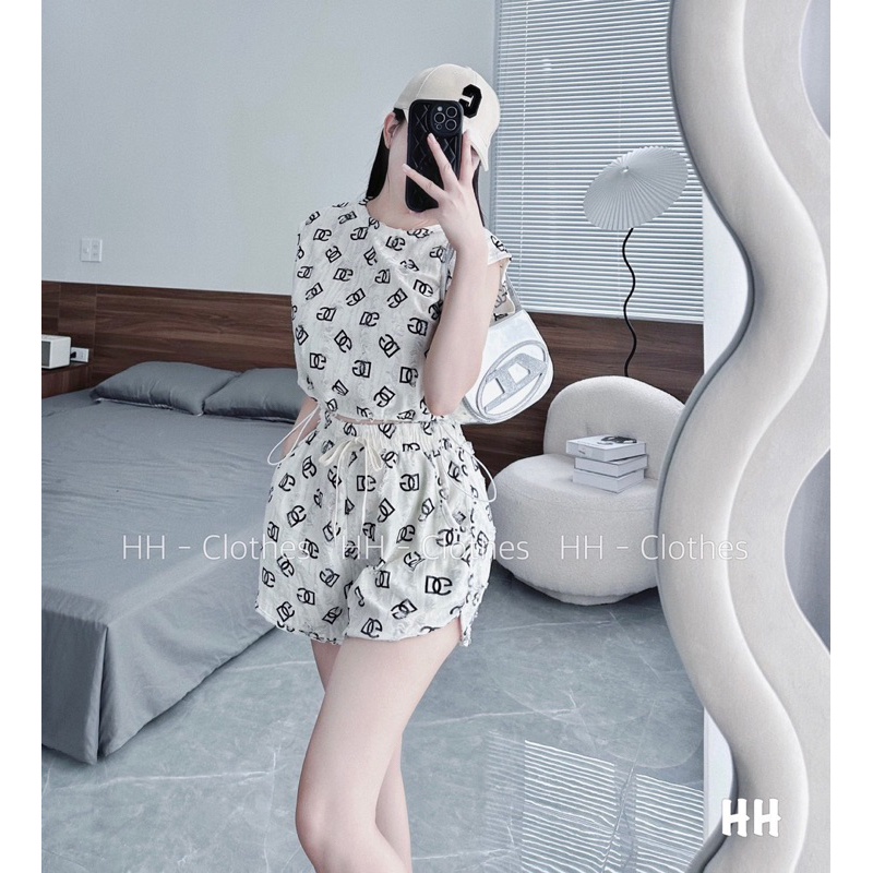 Set Bộ Áo Sát Nách Croptop Rút + Quần Short Đùi AXT, MK alohashop91