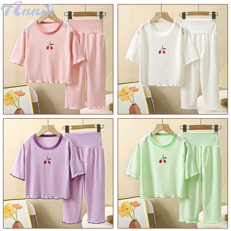 Annie Set Đồ Ngủ Phối Ren Mỏng Dễ Thương Thời Trang Mùa Hè Cho Bé Gái