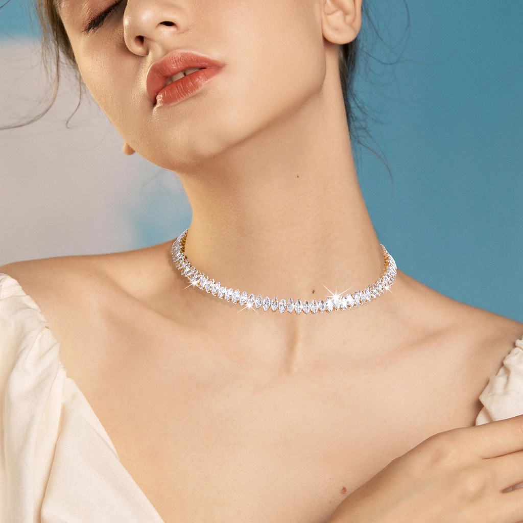 Vòng Cổ Choker Vàng 18K 8MM Dạng Hở Đính Đá Zircon Vnox Cho Nữ