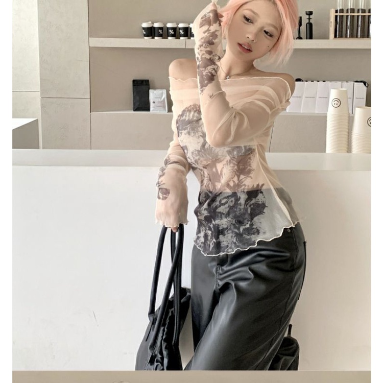 Áo Thun Lưới Trễ Vai Chống Nắng In Họa Tiết Độc Đáo Thời Trang Mùa Hè