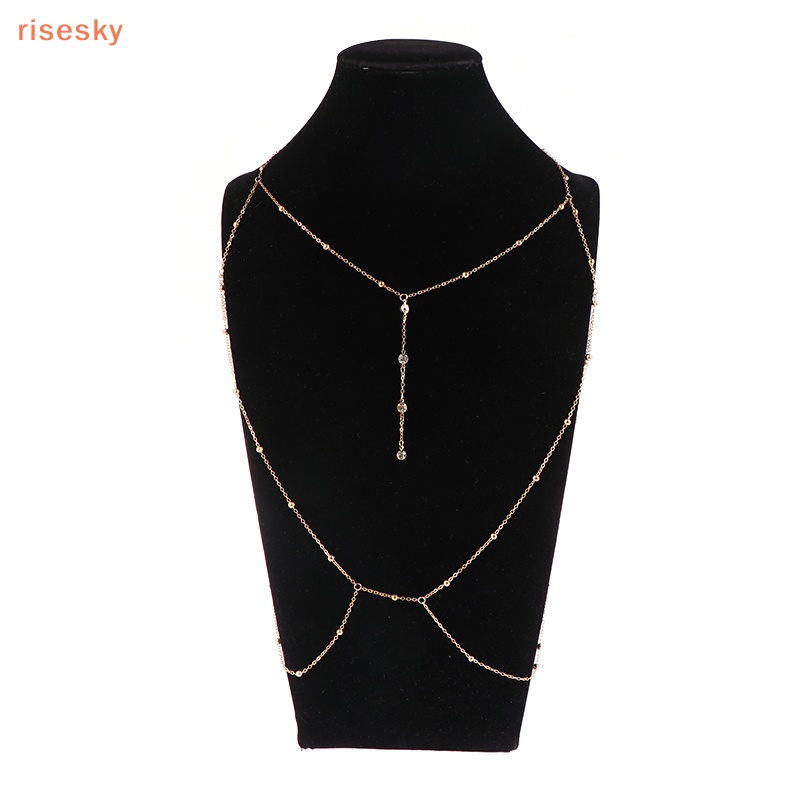 [risesky] Phụ Kiện Bikini Dây Xích Phối Tua Rua Đính Đá Zircon Quyến Rũ Cho Nữ Đi Biển / Đám Cưới