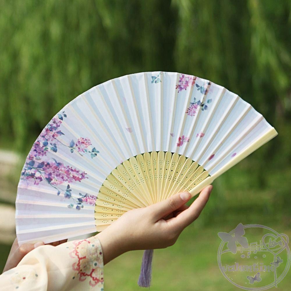 AVALENTINE Quạt Xếp Cầm Tay Bằng Vải Lụa Không Biến Dạng Phong Cách Cổ Điển Dùng Múa