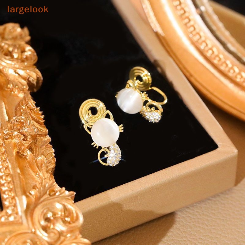Bông Tai Hình Mèo Đính Đá Opal Giả Lấp Lánh Dễ Thương Thời Trang Cho Nữ