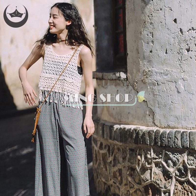 Áo Dệt Kim Cổ Tròn Phối Tua Rua Phong Cách Bohemia Thời Trang Mùa Hè Cho Nữ