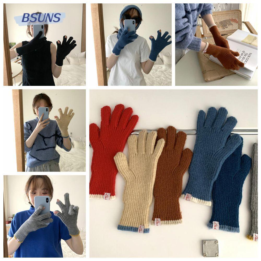 BSUNS Găng Tay Len Màu Trơn Mềm Mại Có Thể Sử Dụng Màn Hình Cảm Ứng