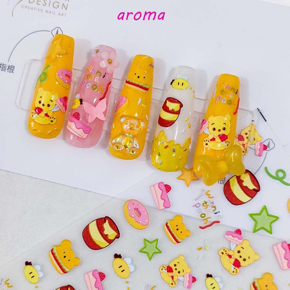 AROMA Miếng Dán Móng Tay Tự Dính Họa Tiết Mèo / Gấu Inuyasha Hoạt Hình Đáng Yêu