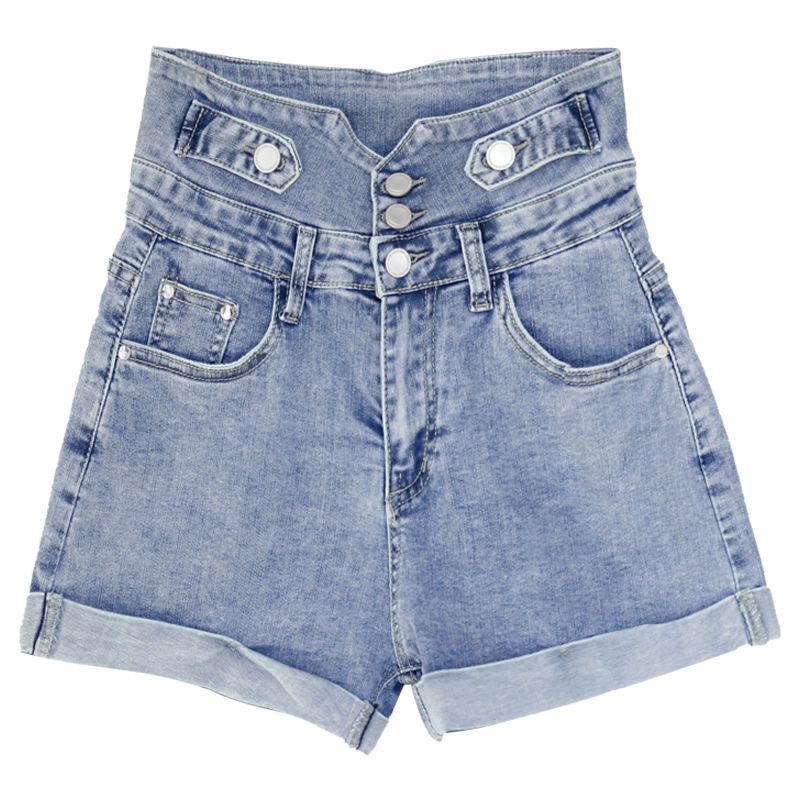 Quần Short Denim Lưng Cao Dáng Ôm Cỡ Lớn Phong Cách Hàn Quốc Thời Trang Cho Nữ