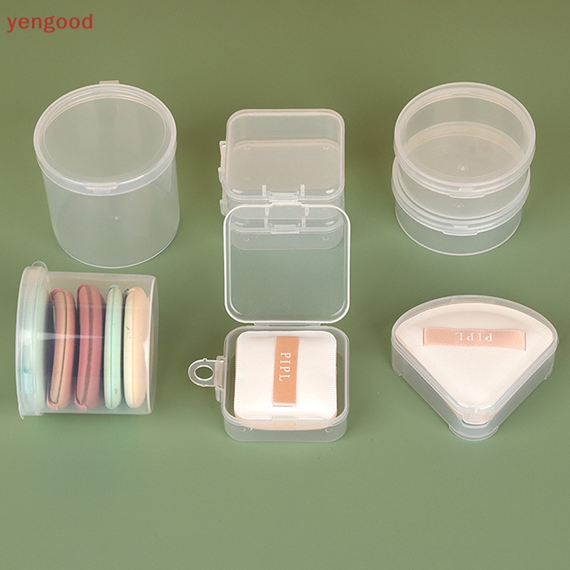 Túi Đựng Mút Trang Điểm Hình Tròn / Vuông Bằng Nhựa Trong Suốt Tiện Dụng Mang Theo Du Lịch Ốp