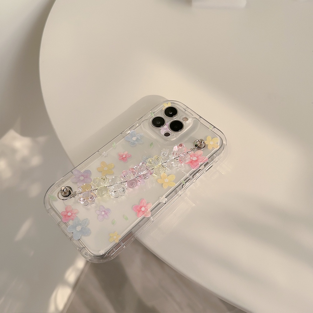 Ốp Lưng Iphone Silicon Trong Suốt Hoạ Tiết Hoa Kèm Dây Đeo Gấu Chống Sốc 7p 8plus x xs11/12/13/pro/max/plus/14 MintCase