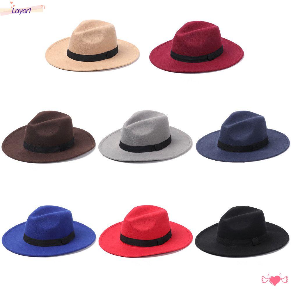 LAYOR1 Mũ Fedora Vải Len Thời Trang Biểu Diễn Nhảy Múa Phong Cách Cao Bồi Vintage
