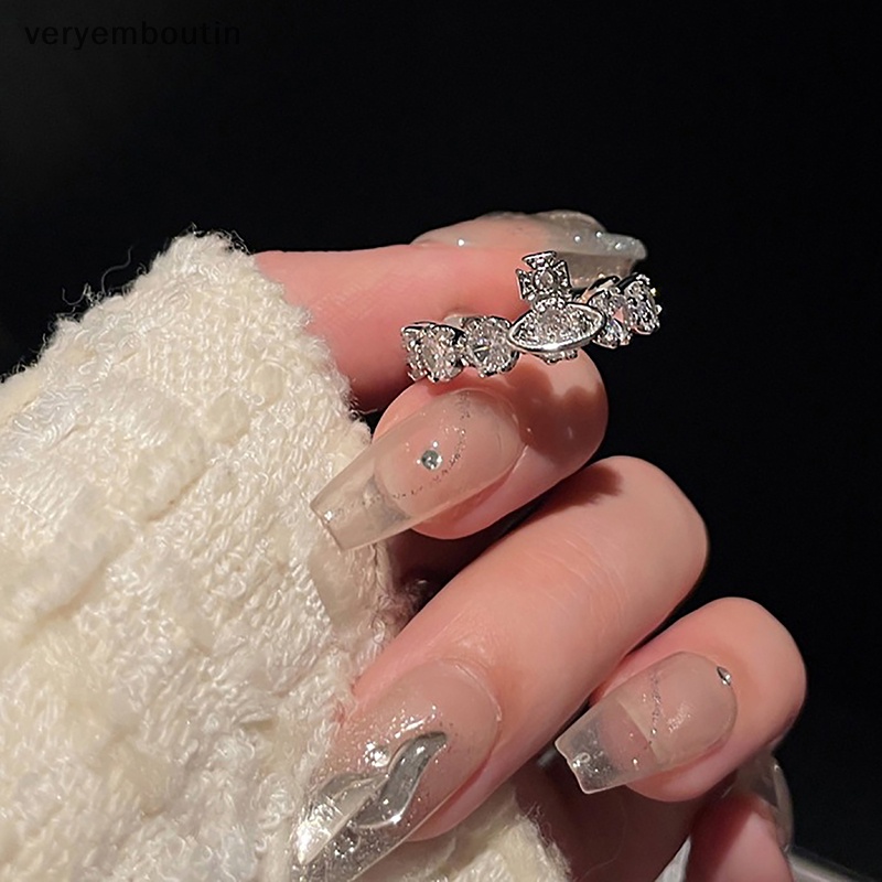 Nhẫn Hở Bằng Hợp Kim Đính Đá Zircon Sáng Bóng Đa Năng Thời Trang Có Thể Điều Chỉnh Cho Nữ