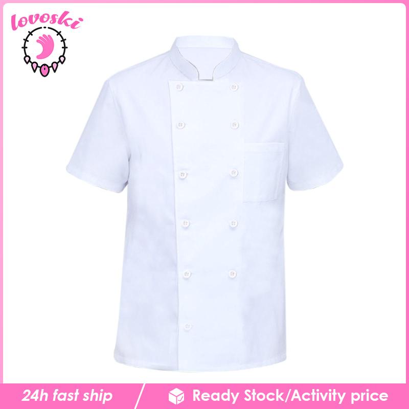 Áo Đồng Phục Đầu Bếp Nhà Hàng Tay Ngắn Bằng Vải Cotton Phối Lưới Unisex