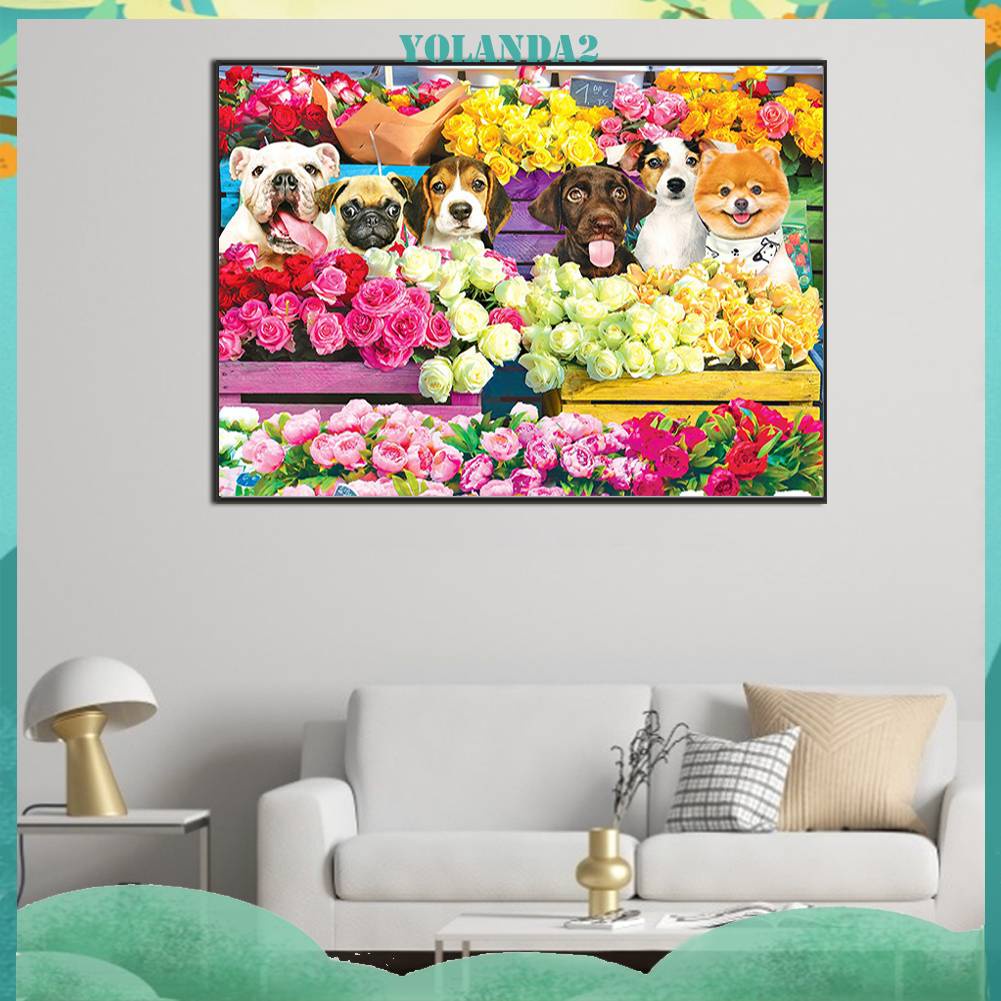 Tranh Đính Đá Kim Cương Toàn Bộ 5D DIY Hình Vẽ Chó Trang Trí Nhà Cửa
