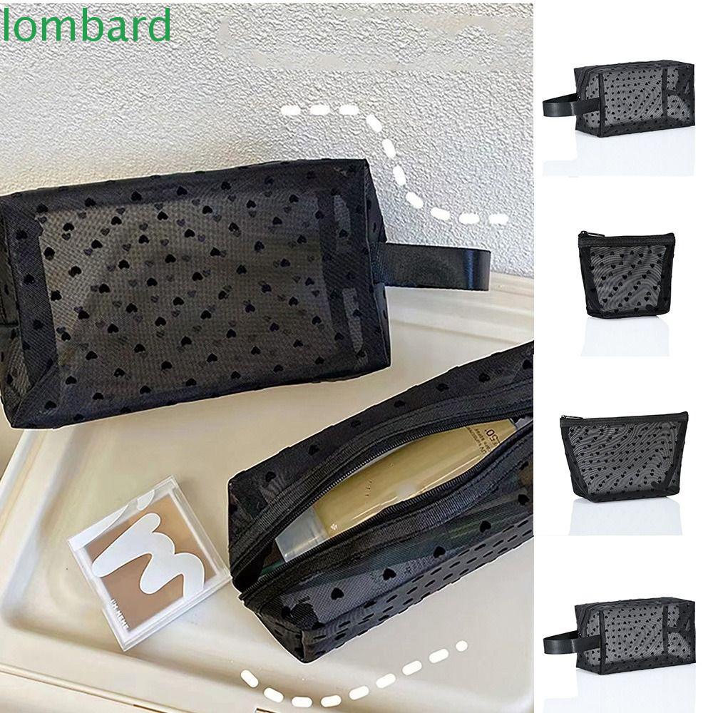 LOMBARD Túi Lưới Đựng Đồ Trang Điểm Sức Chứa Lớn Họa Tiết Trái Tim Thời Trang