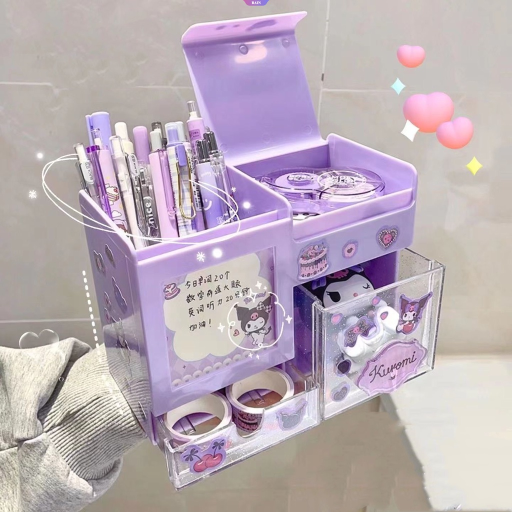 SANRIO Hộp Đựng Bút / Mỹ Phẩm Để Bàn Sức Chứa Lớn Họa Tiết Hoạt Hình My Melody Cinnamoroll Dễ Thương Cho Nữ