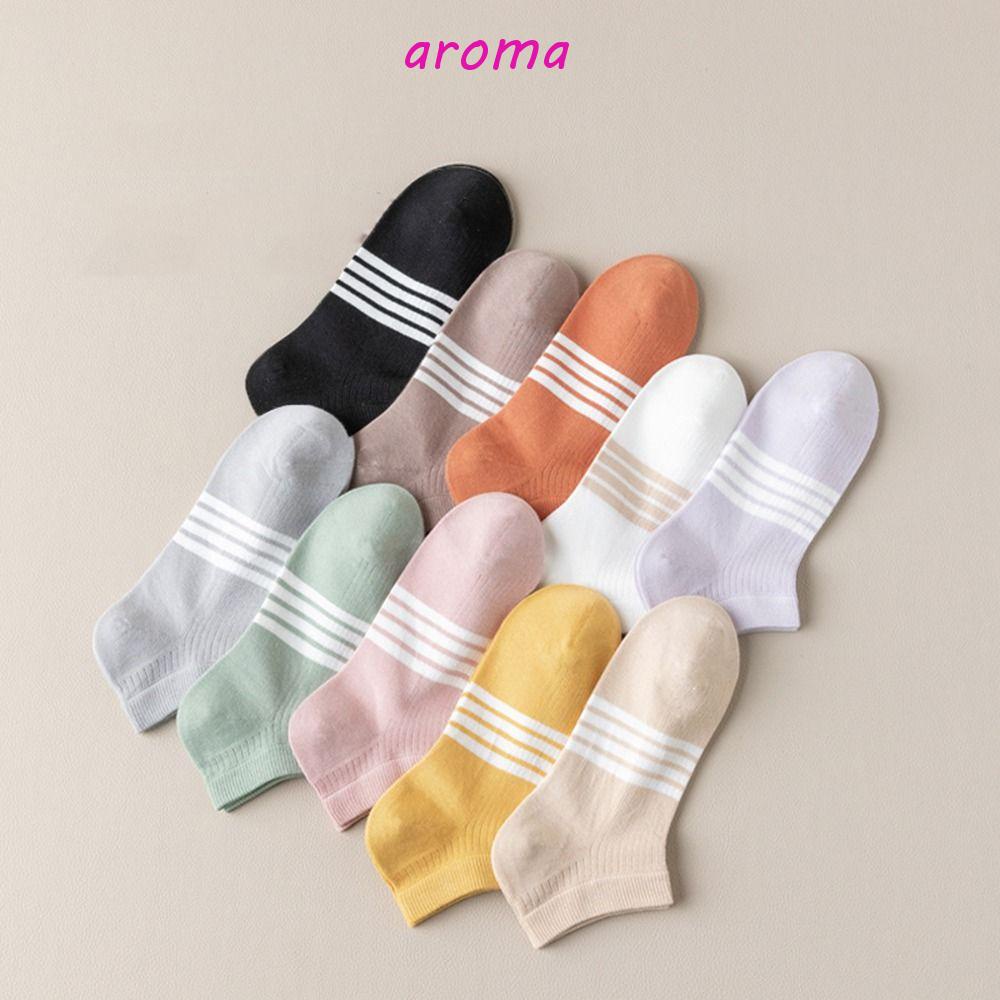 AROMA Vớ Cotton Cổ Thấp Họa Tiết Kẻ Sọc Thoáng Khí Thấm Hút Mồ Hôi Thời Trang Xuân Hè Cho Nữ