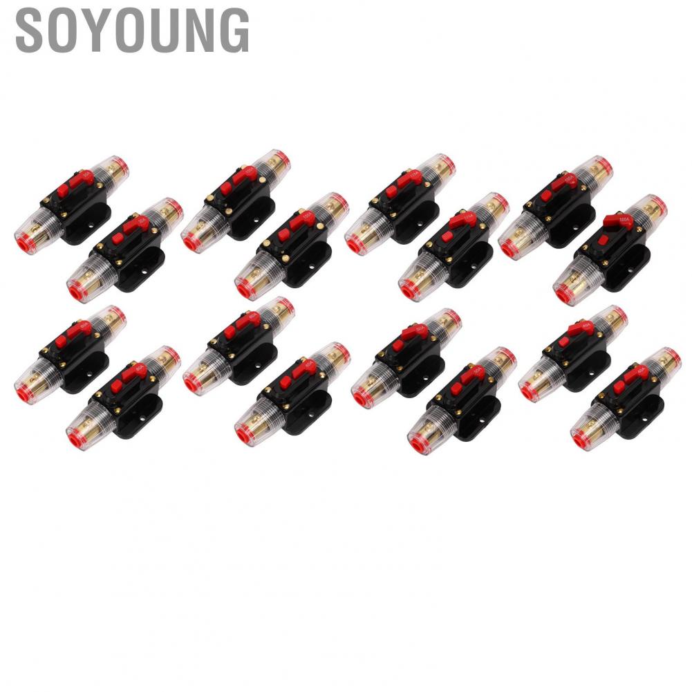 Soyoung 12‑24V Inline Circuit Breaker with Manual Reset Fuse Holder  Lugs Heat Shrink Tubes for Car Boat Audio System Accessories