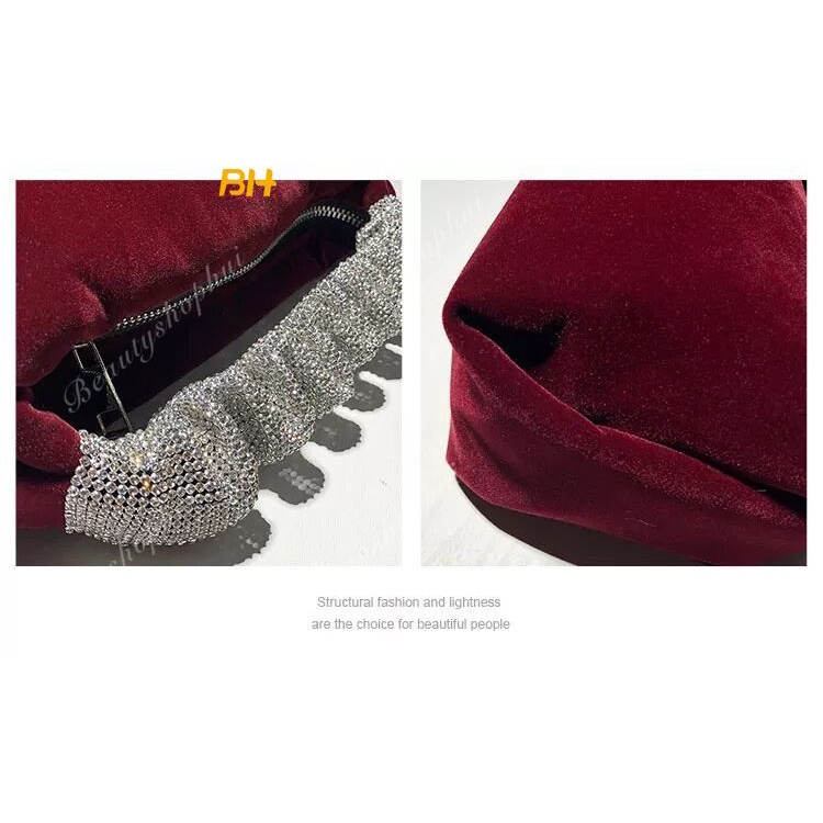 Mới Túi Xách Nhung Đỏ Đính Kim Cương Giả Sang Trọng Cho Nữ