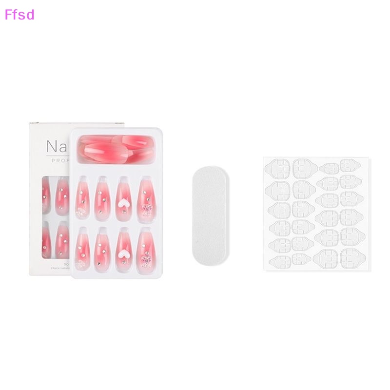 {Ffsd} Set 24 Móng Tay Giả Dán Trang Trí Toàn Diện Hình Bướm Có Thể Mang Theo