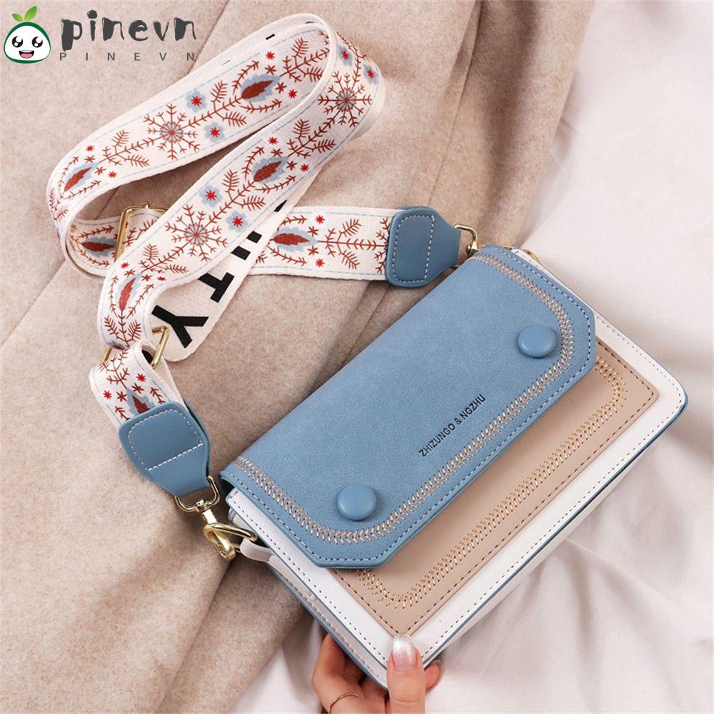 PINEVN Túi Xách Da PU Dáng Vuông Dây Bản Rộng Thời Trang Cho Nữ