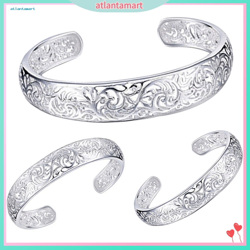 Túi Đựng Đồ Dùng Cao Cấp Tiện Dụng| Vòng Tay Dạng Hở Khắc Họa Tiết Màu Sắc Bạc Phong Cách Cổ Điển Thời Trang Cho Nữ