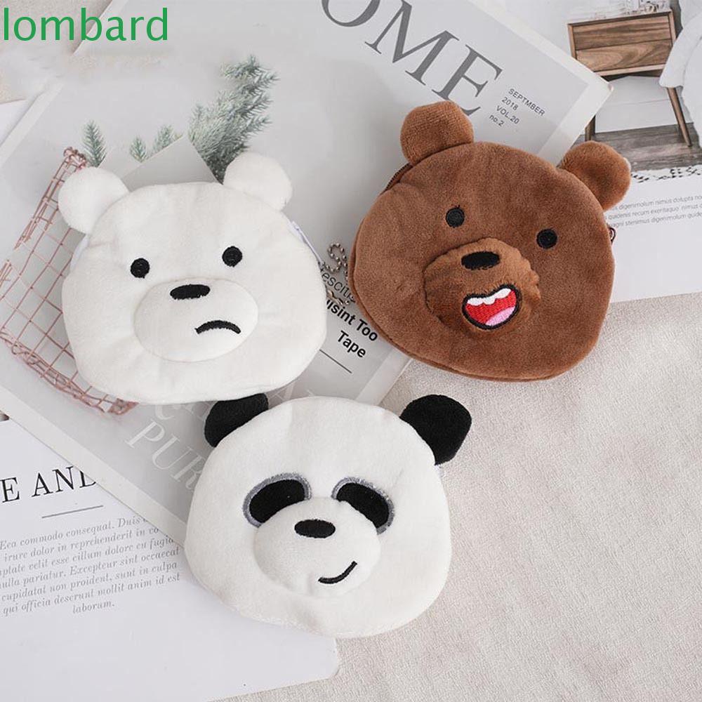 LOMBARD Ví Đựng Thẻ ID / Tiền Xu Hình Tròn Phủ Lông Dễ Thương Kèm Móc Khóa Tiện Dụng Giá Đỡ