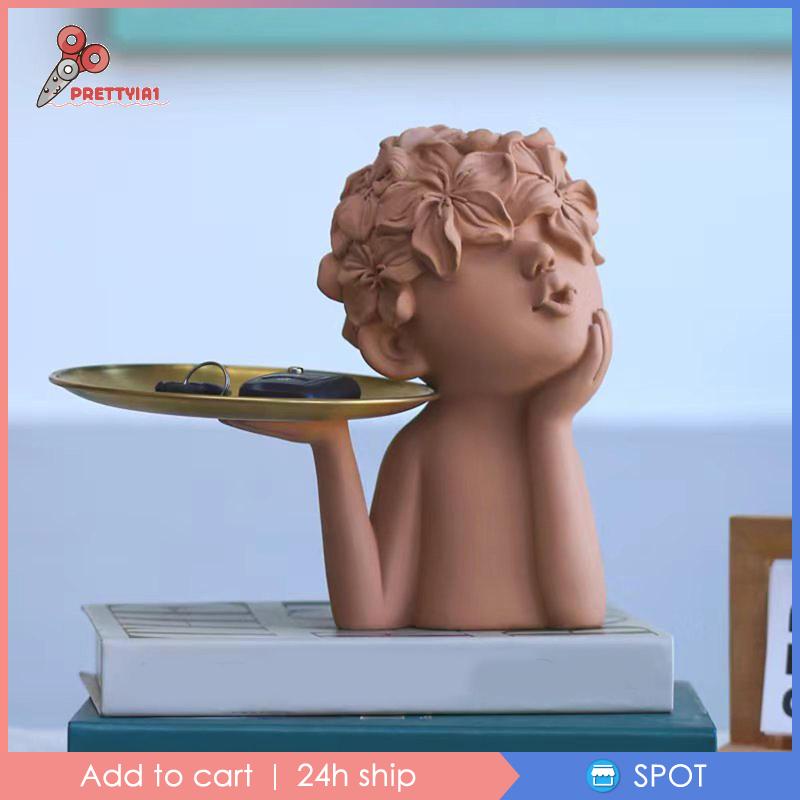 Khay Điêu Khắc Hình Cô Gái Và Cánh Hoa Hiện Đại Sáng Tạo Kèm Khay Để Bàn Trang Trí Phòng Khách / Quán Bar