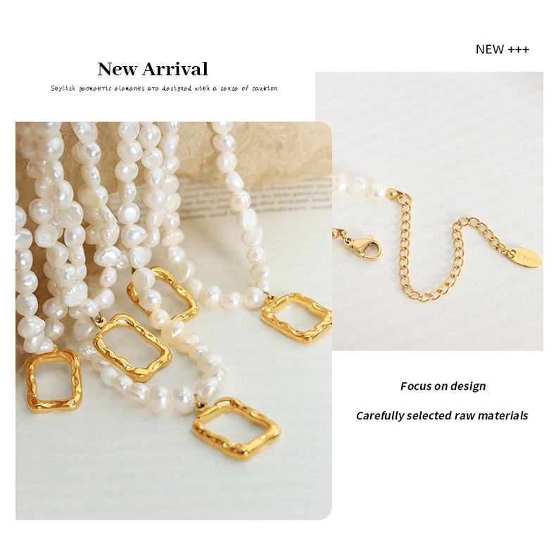 Vòng cổ Chuỗi Ngọc Trai Hình Bầu Dục Không Phai Màu Phong Cách Pháp Thanh Lịch