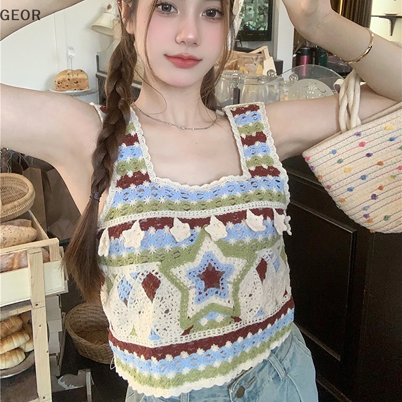 Áo Dệt Kim Sát Nách Thêu Họa Tiết Màu Tương Phản Thời Trang Mùa Hè Cho Nữ
