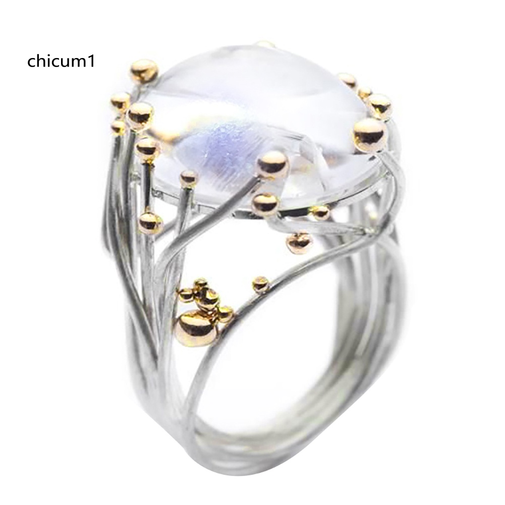 Nhẫn Đính Hôn Đính Đá Topaz Nhân Tạo Màu Sắc Đôi Phong Cách Vintage Dành Cho Nữ